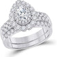 14k White Gold Solitaire Bridal Wedding Ring Band Set 1-7/8 Cttw for Women (Pear Diamond)