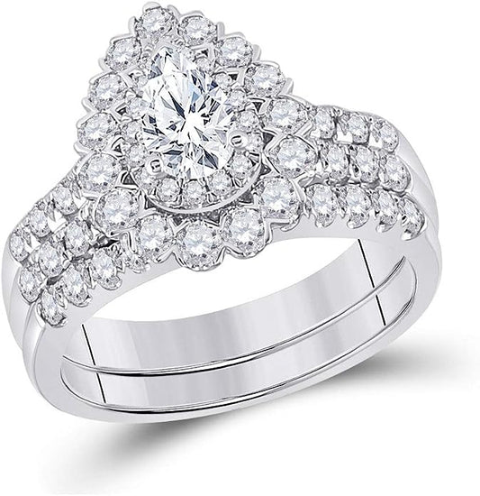 14k White Gold Solitaire Bridal Wedding Ring Band Set 1-7/8 Cttw for Women (Pear Diamond)