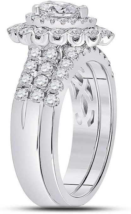 14k White Gold Solitaire Bridal Wedding Ring Band Set 1-7/8 Cttw for Women (Pear Diamond)