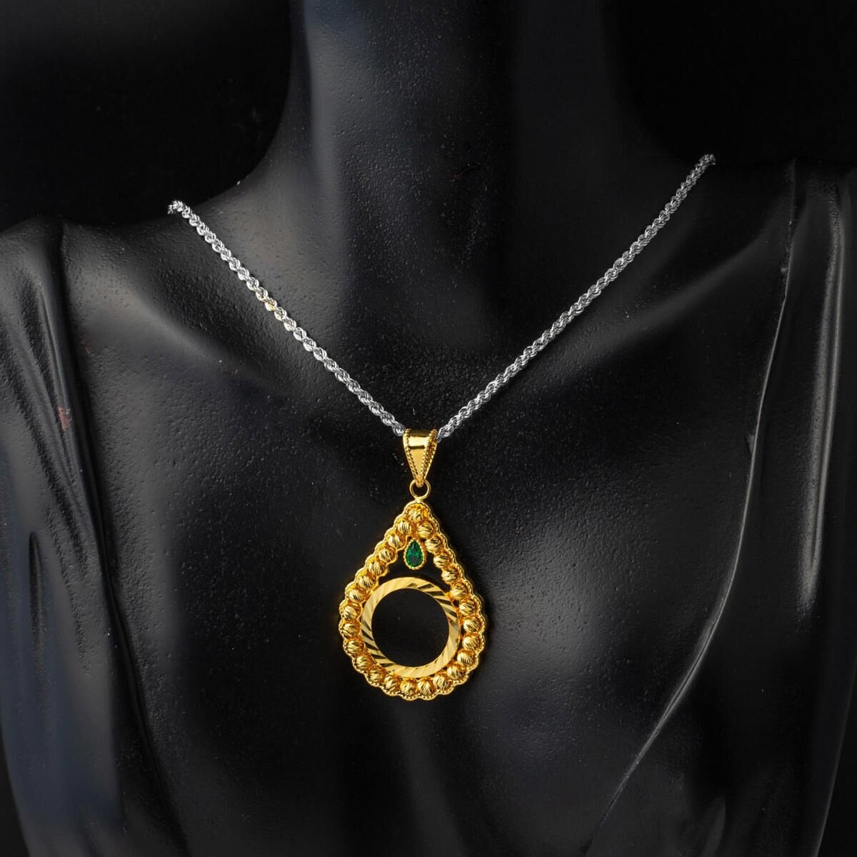 14K Yellow Gold Quarter Coin Attachable Gold Bead Cubic Zirconia Pendant