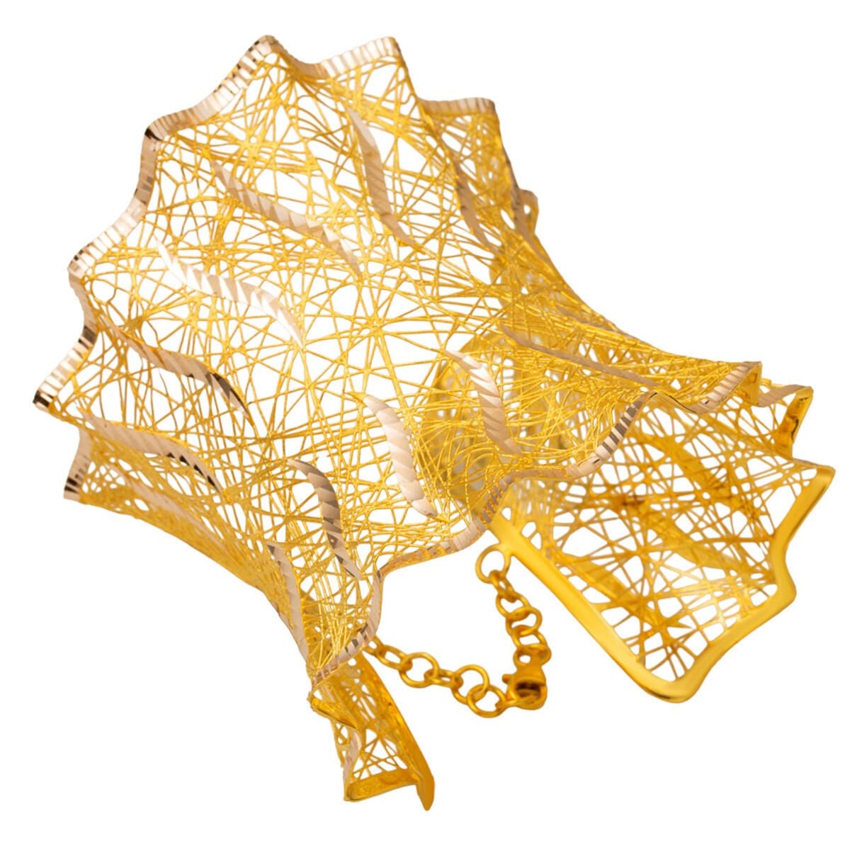 14K Yellow Gold Filigree Mardin Hinged Cuff Bangle
