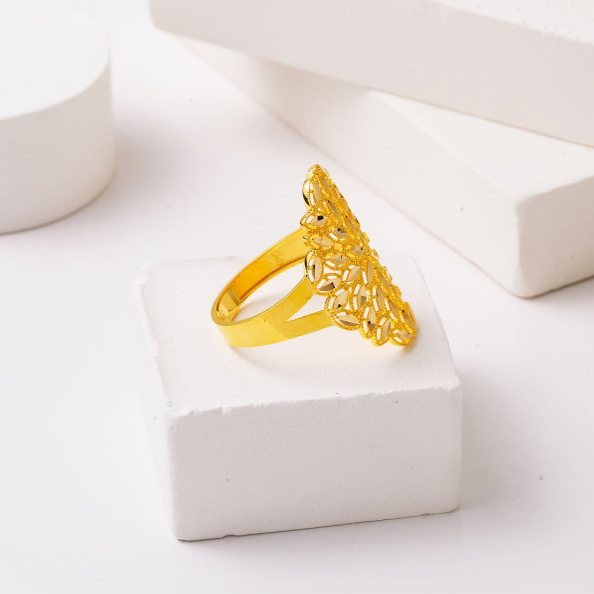 14K Yellow Gold Flower of Life Marquise Ring