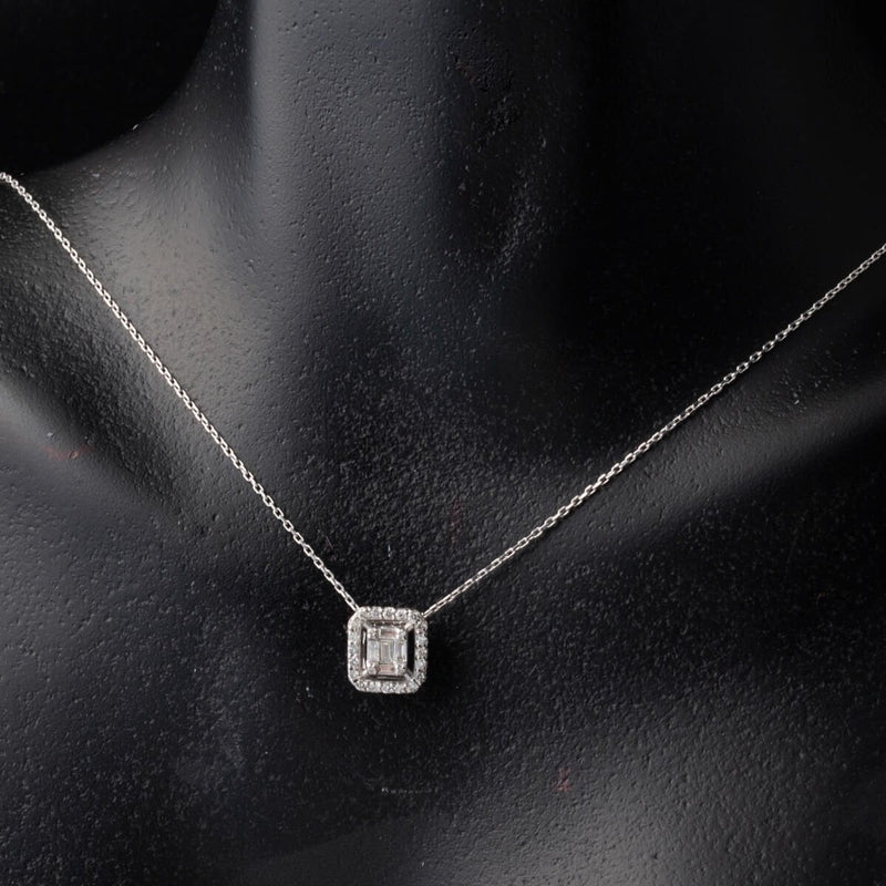 14K White Gold 0.20 Ct Diamond Baguette Necklace