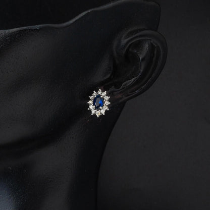 14K White Gold 1.20 Ct Diamond Sapphire Earrings