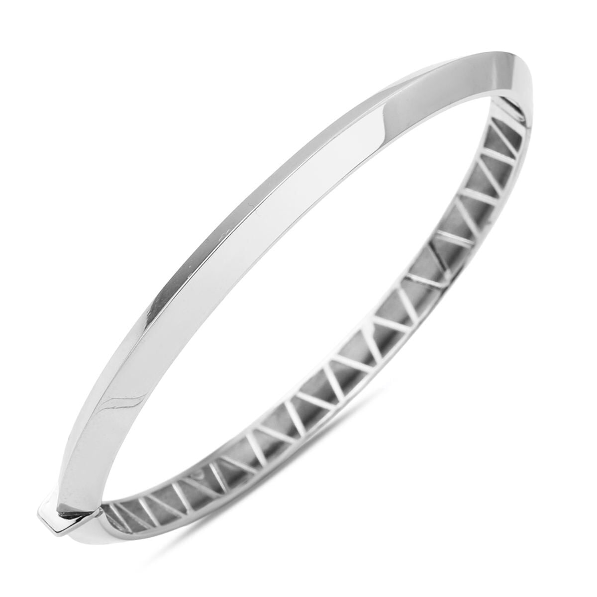 14K White Gold Faceted Hinged Cuff Bangle
