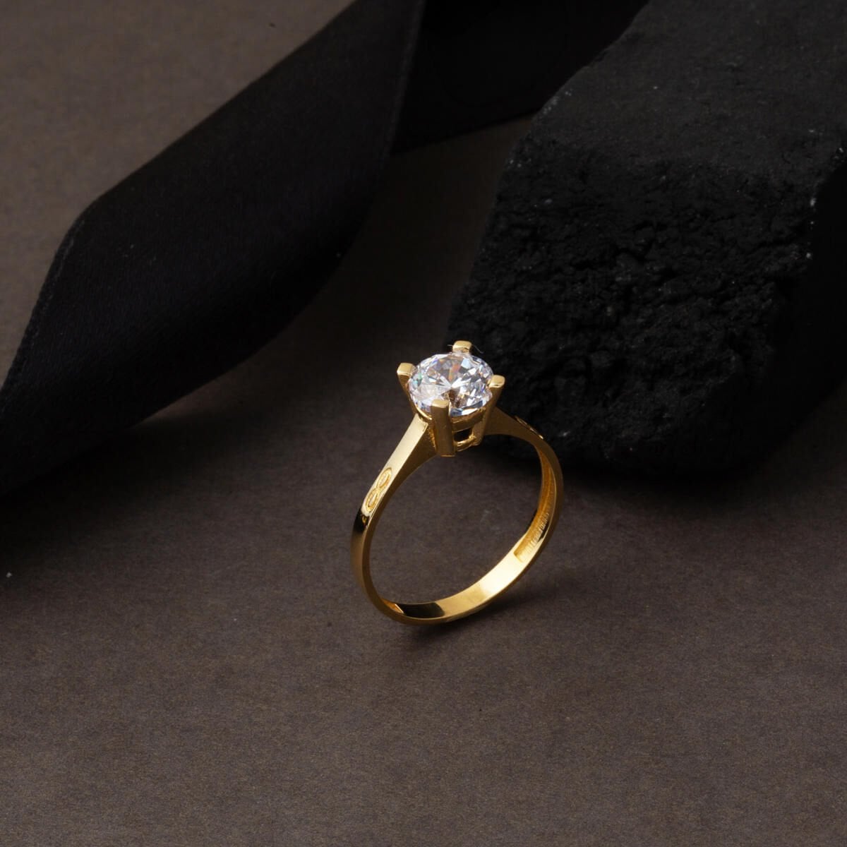 14K Yellow Gold Infinity Solitaire Cubic Zirconia Ring