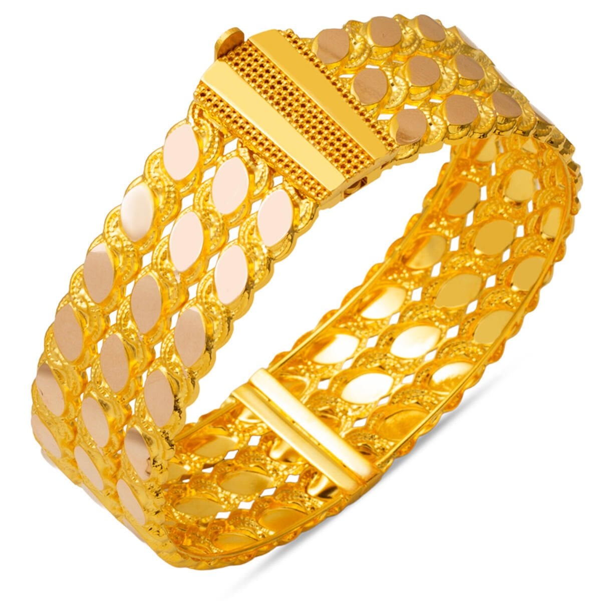 14K Yellow Gold Aleppo Weave Twisted Hinged Cuff Bangle