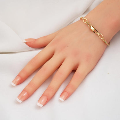 14K Yellow Gold Hoop Woven Link Chain Bracelet