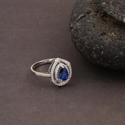14K White Gold 1 Ct Sapphire 0.30 Ct Diamond Ring