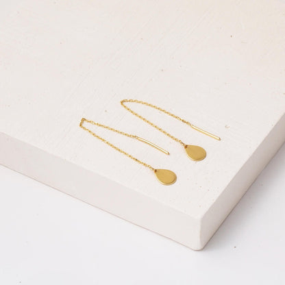 14K Yellow Gold Teardrop Chain Earrings