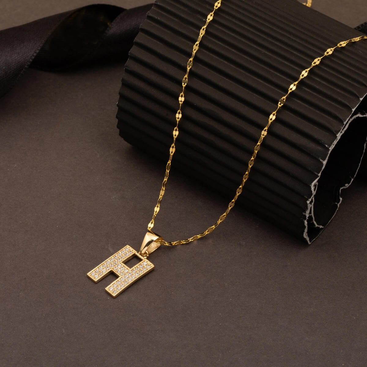 14K Yellow Gold Initial H Cubic Zirconia Necklace