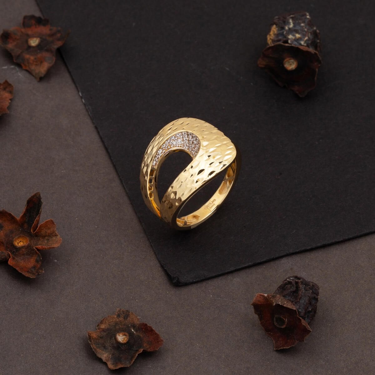 14K Yellow Gold Sparkle Teardrop Cubic Zirconia Ring