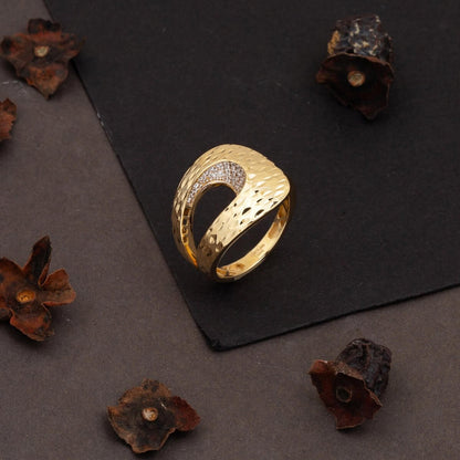 14K Yellow Gold Sparkle Teardrop Cubic Zirconia Ring
