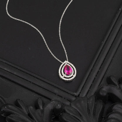 14K White Gold 0.20 Ct Diamond Ruby Necklace