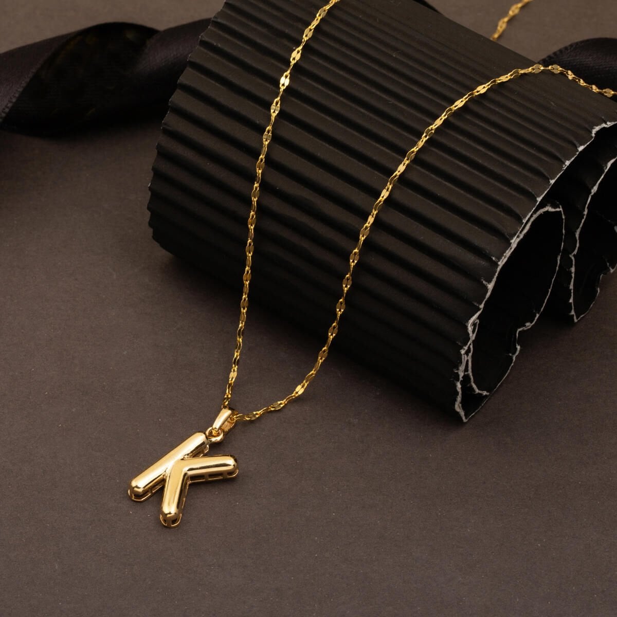 14K Yellow Gold Balloon Initial K Necklace