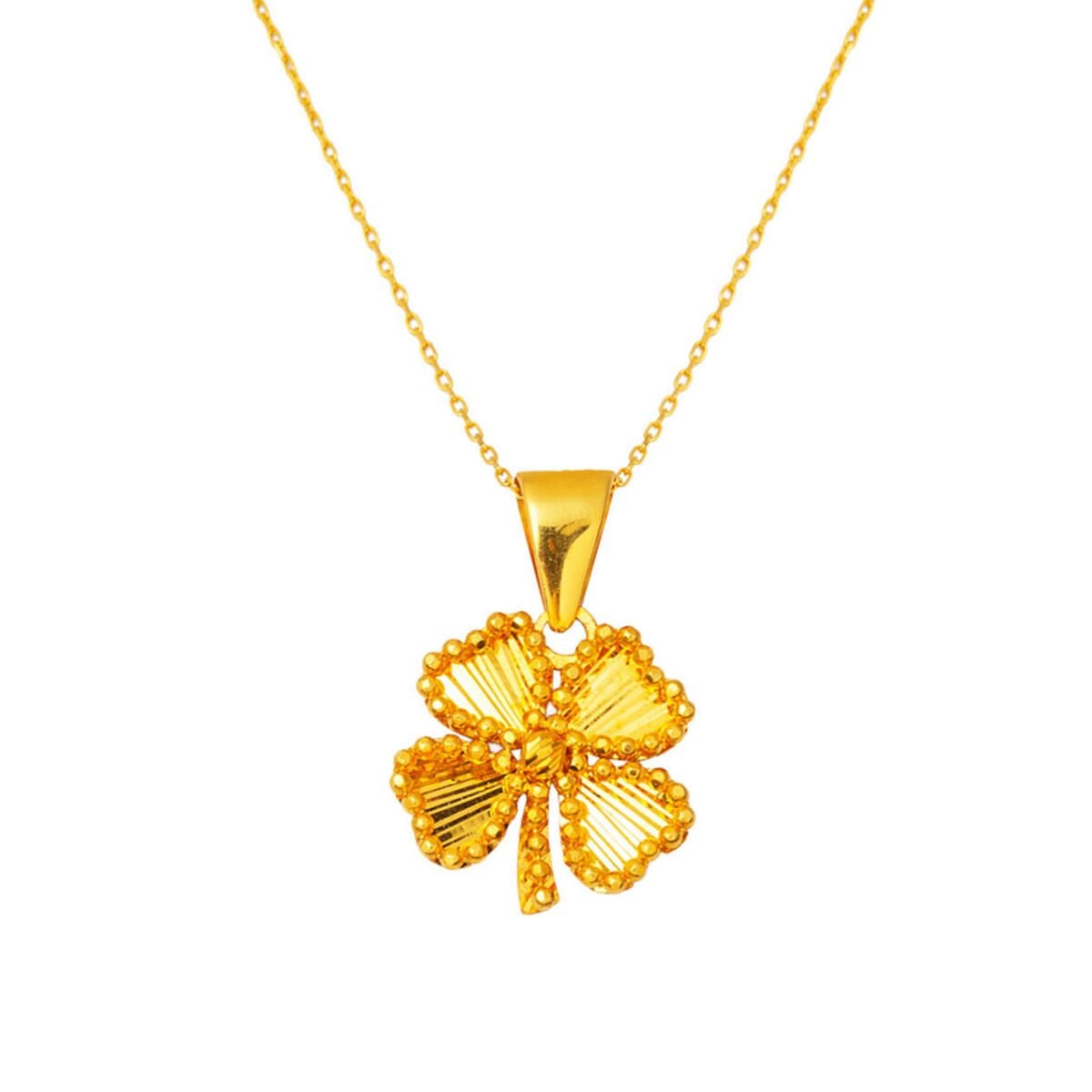 22K Yellow Gold Sparkling Clover Necklace