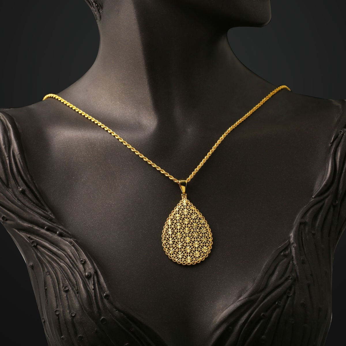 14K Yellow Gold Teardrop Flower of Life Pendant