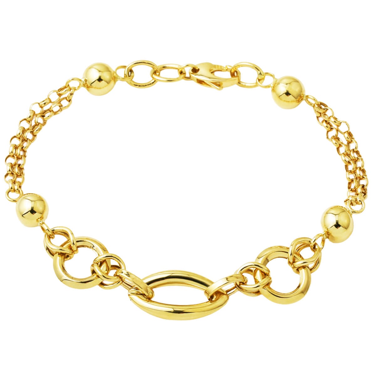 14K Yellow Gold Ellipse Hoop Chain Bracelet