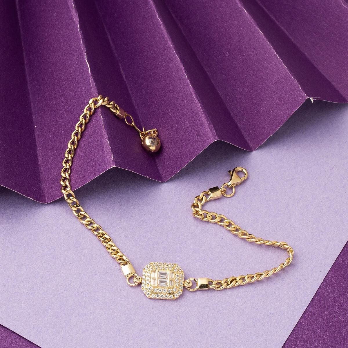 14K Yellow Gold Minimalist Baguette Cubic Zirconia Bracelet