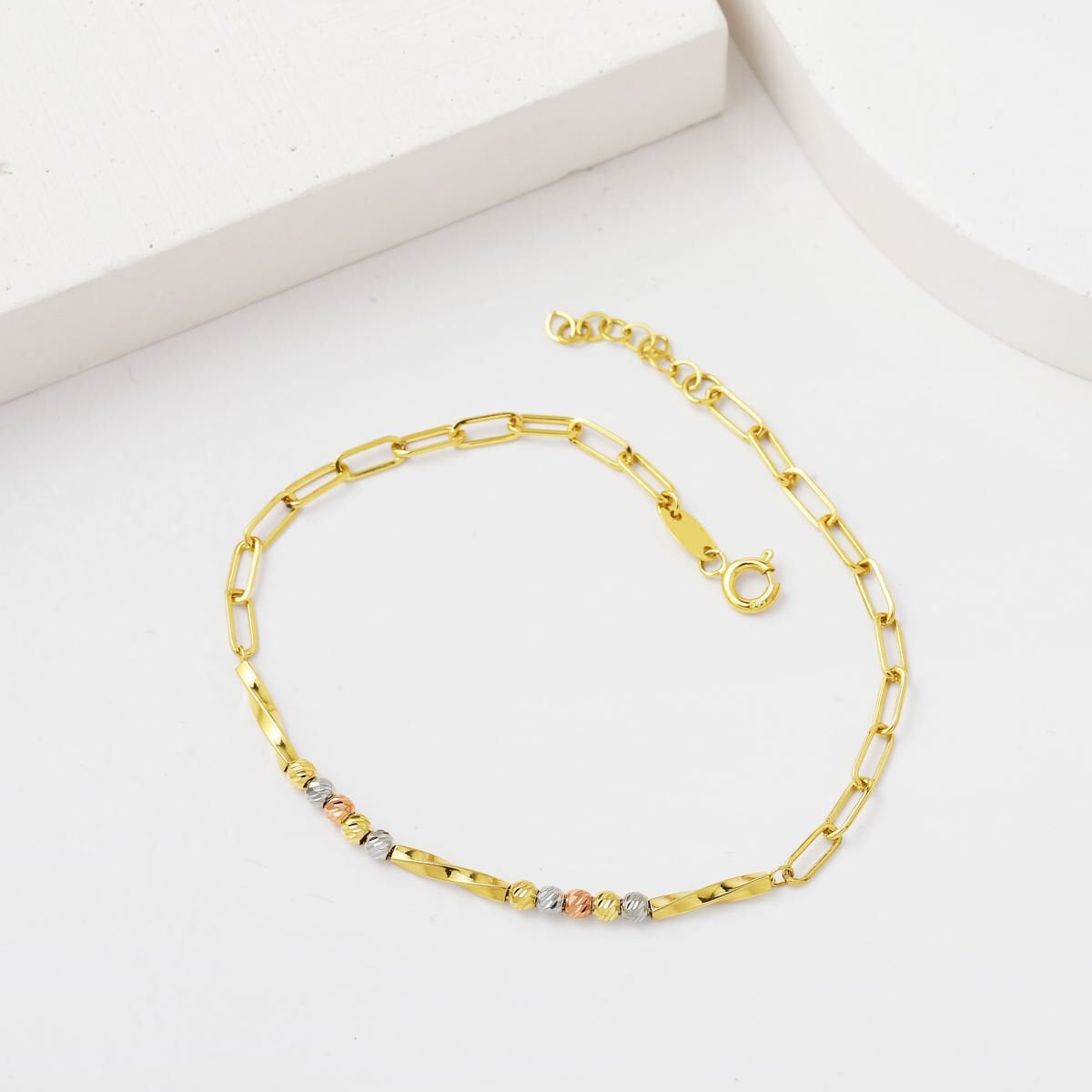 14K Yellow Gold Colored Gold Bead Paperclip Bracelet