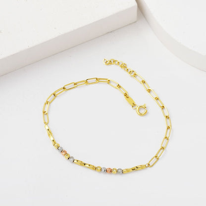 14K Yellow Gold Colored Gold Bead Paperclip Bracelet