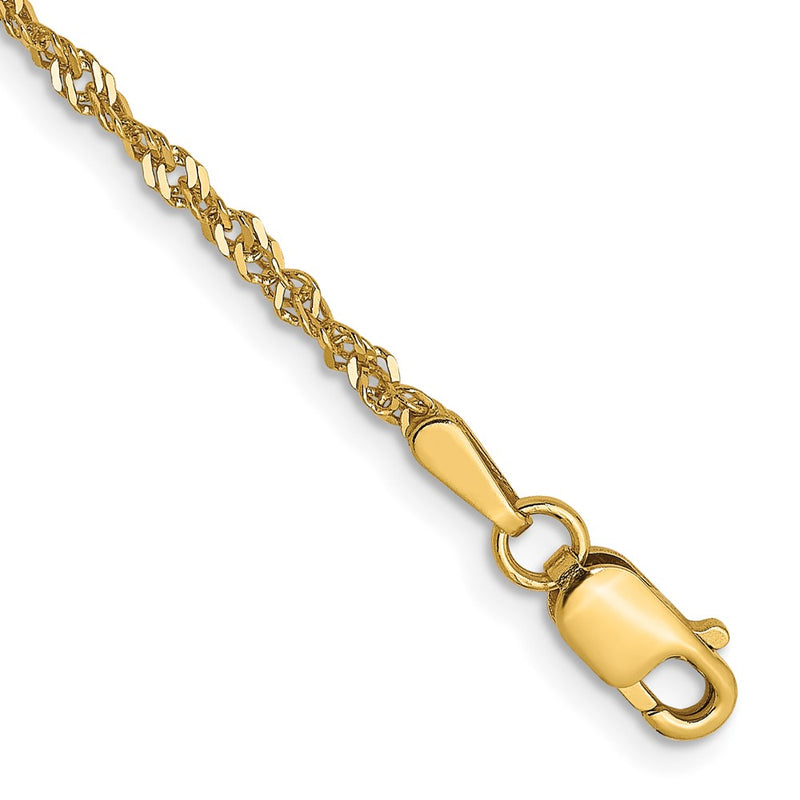9 Inch 14K 1.6 mm Singapore Chain Anklet