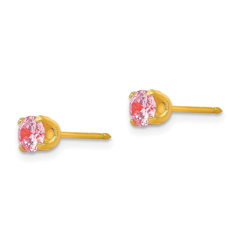 14K Yellow Gold Inverness 5mm Pink Cz Post Earrings