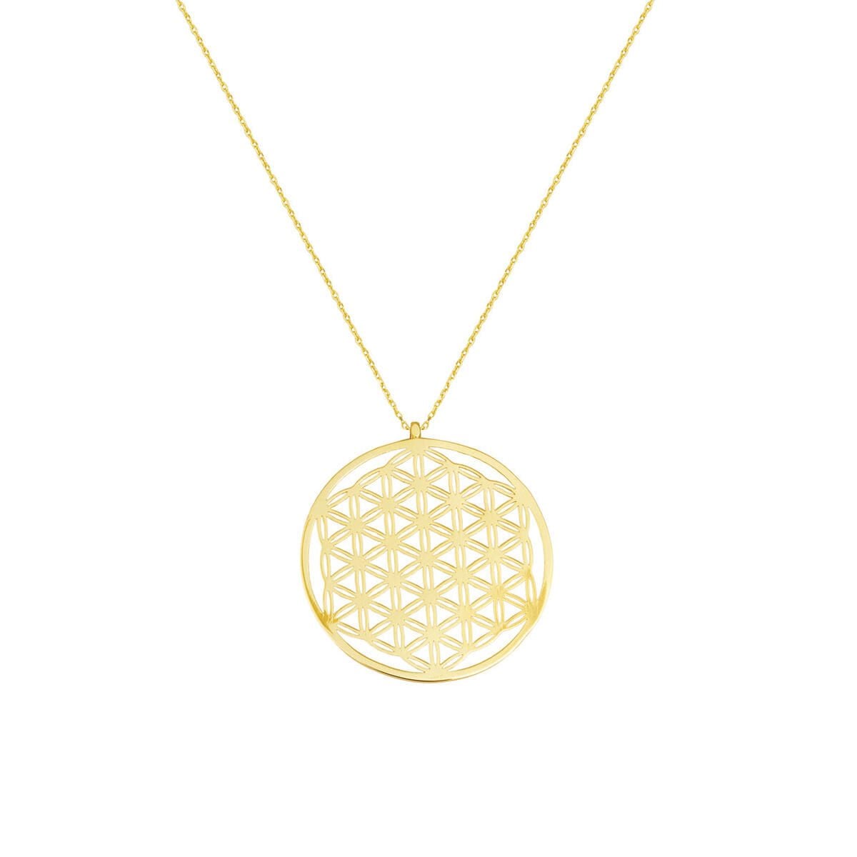 14K Yellow Gold Kazaziye Flower of Life Cubic Zirconia Necklace