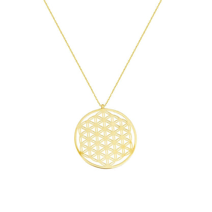 14K Yellow Gold Kazaziye Flower of Life Cubic Zirconia Necklace