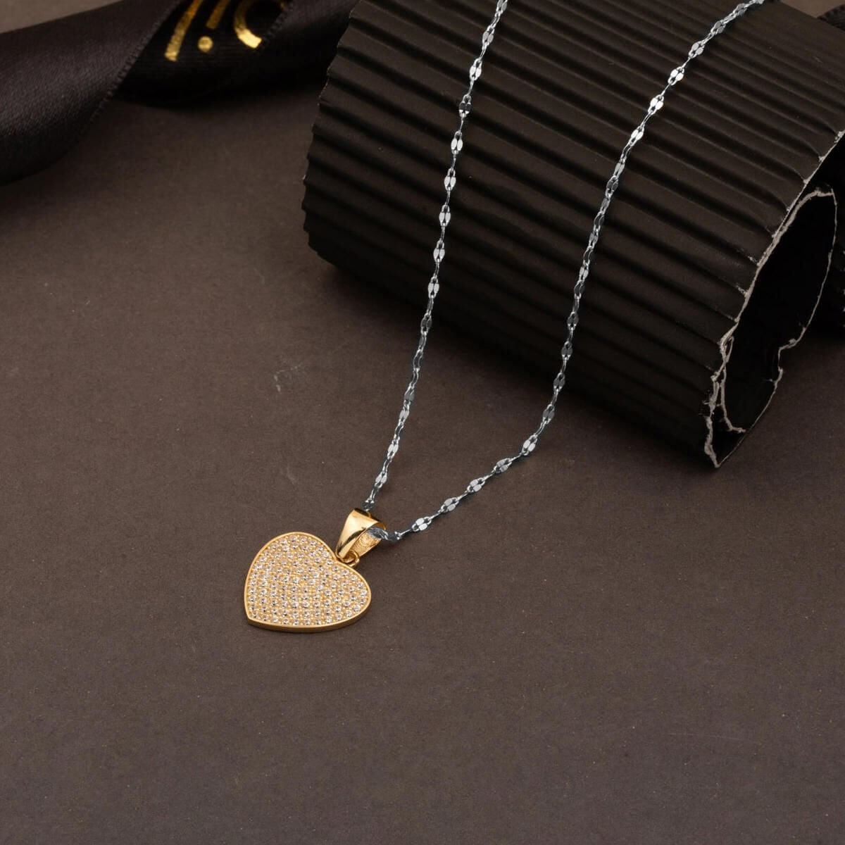 14K Yellow Gold Sparkling Heart Cubic Zirconia Pendant