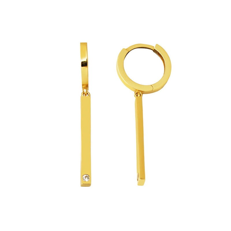 14K Yellow Gold Solitaire Bar Dangle Cubic Zirconia Earrings