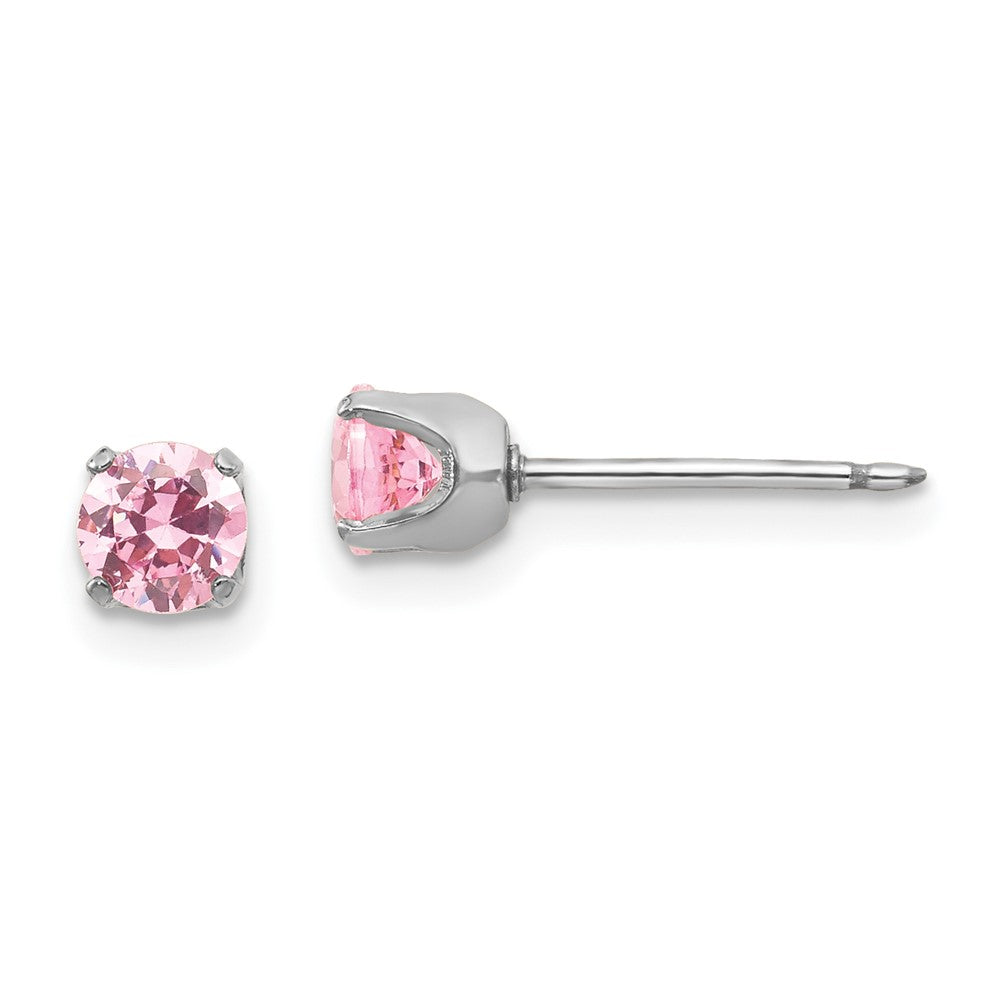 14K White Gold Inverness 5mm Pink Cz Earrings