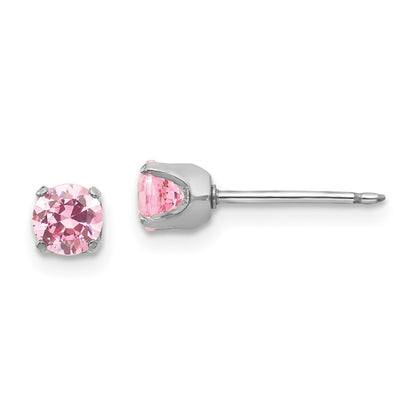 14K White Gold Inverness 5mm Pink Cz Earrings