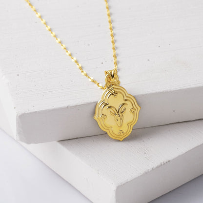 14K Yellow Gold Retro Capricorn Zodiac Pendant
