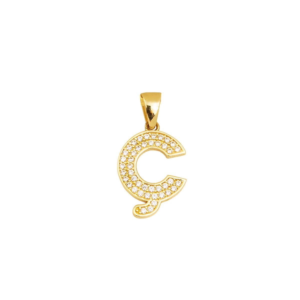 14K Yellow Gold Initial C Cubic Zirconia Pendant (1.26 g)