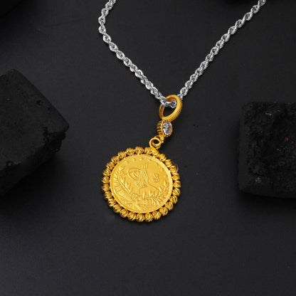 14K Yellow Gold Half Ottoman Resat Coin Cubic Zirconia Pendant