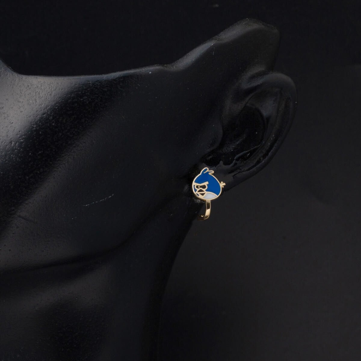 14K Yellow Gold Blue Enamel Designer Inspired Children's Earrings