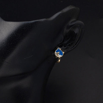 14K Yellow Gold Blue Enamel Designer Inspired Children's Earrings