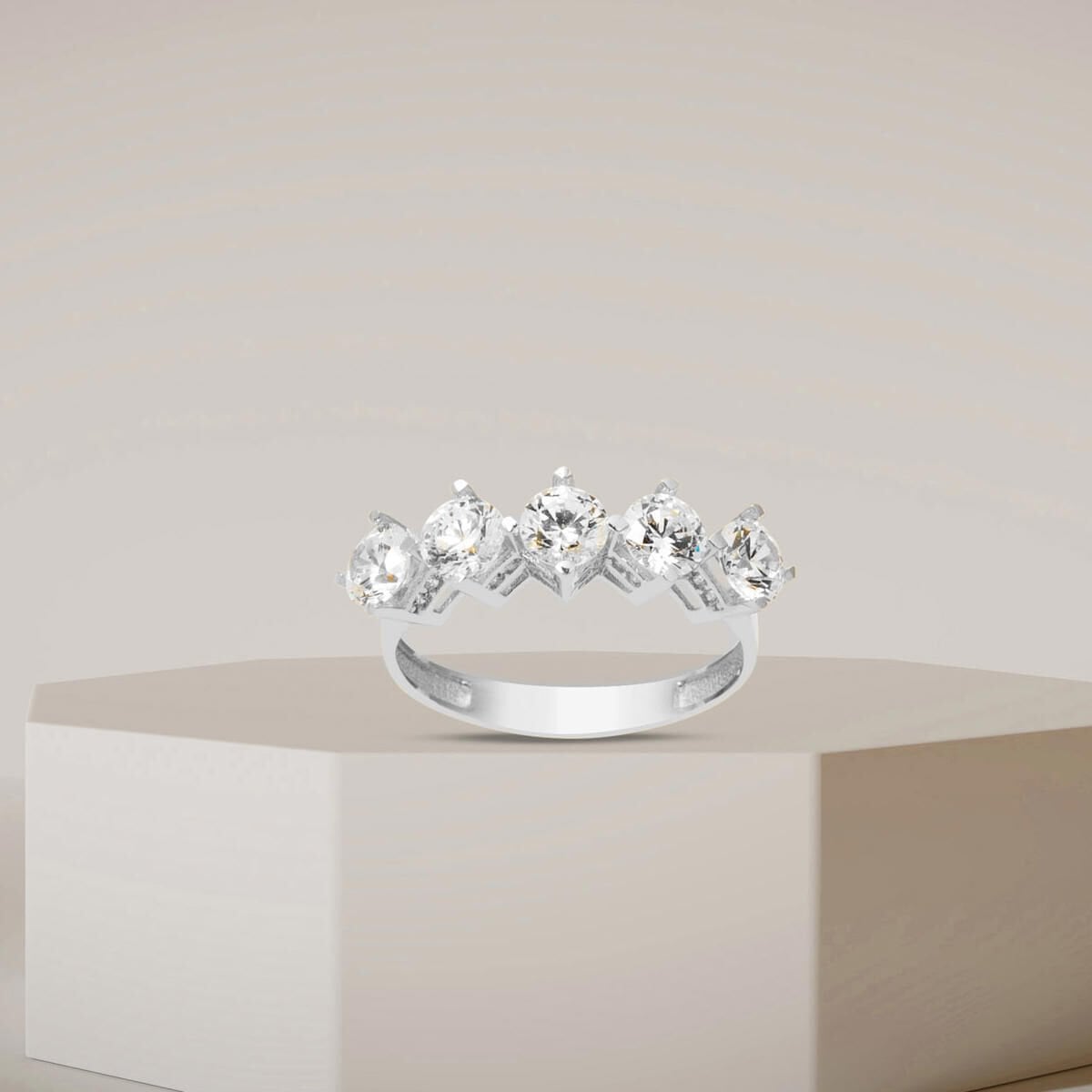 14K White Gold Five Stone Cubic Zirconia Ring (2.75 g)