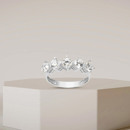 14K White Gold Five Stone Cubic Zirconia Ring (2.75 g)