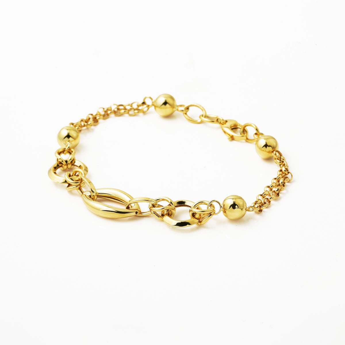 14K Yellow Gold Ellipse Hoop Chain Bracelet