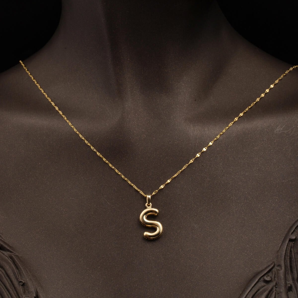 14K Yellow Gold S Balloon Initial Necklace