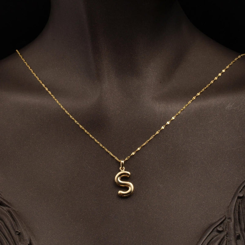 14K Yellow Gold S Balloon Initial Necklace