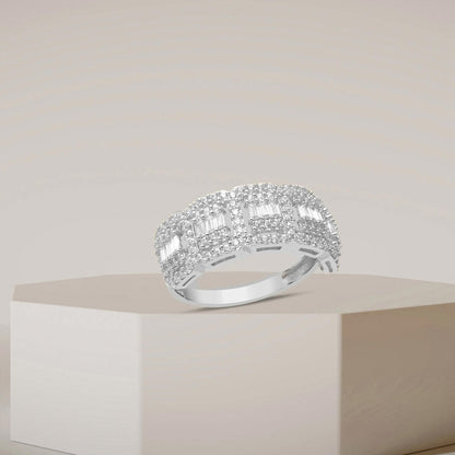 14K White Gold Baguette Five Stone Cubic Zirconia Ring