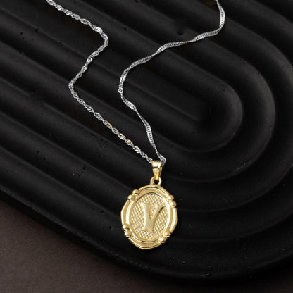 14K Yellow Gold Italian V Initial Pendant