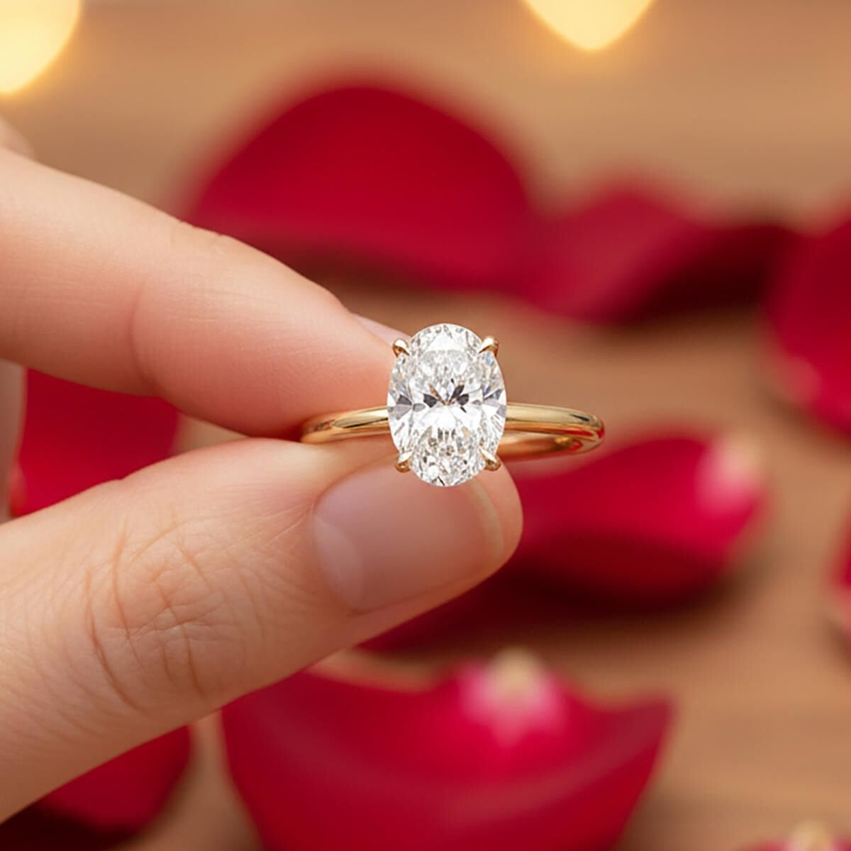 14K Yellow Gold Oval Solitaire 2 Ct Moissanite Ring