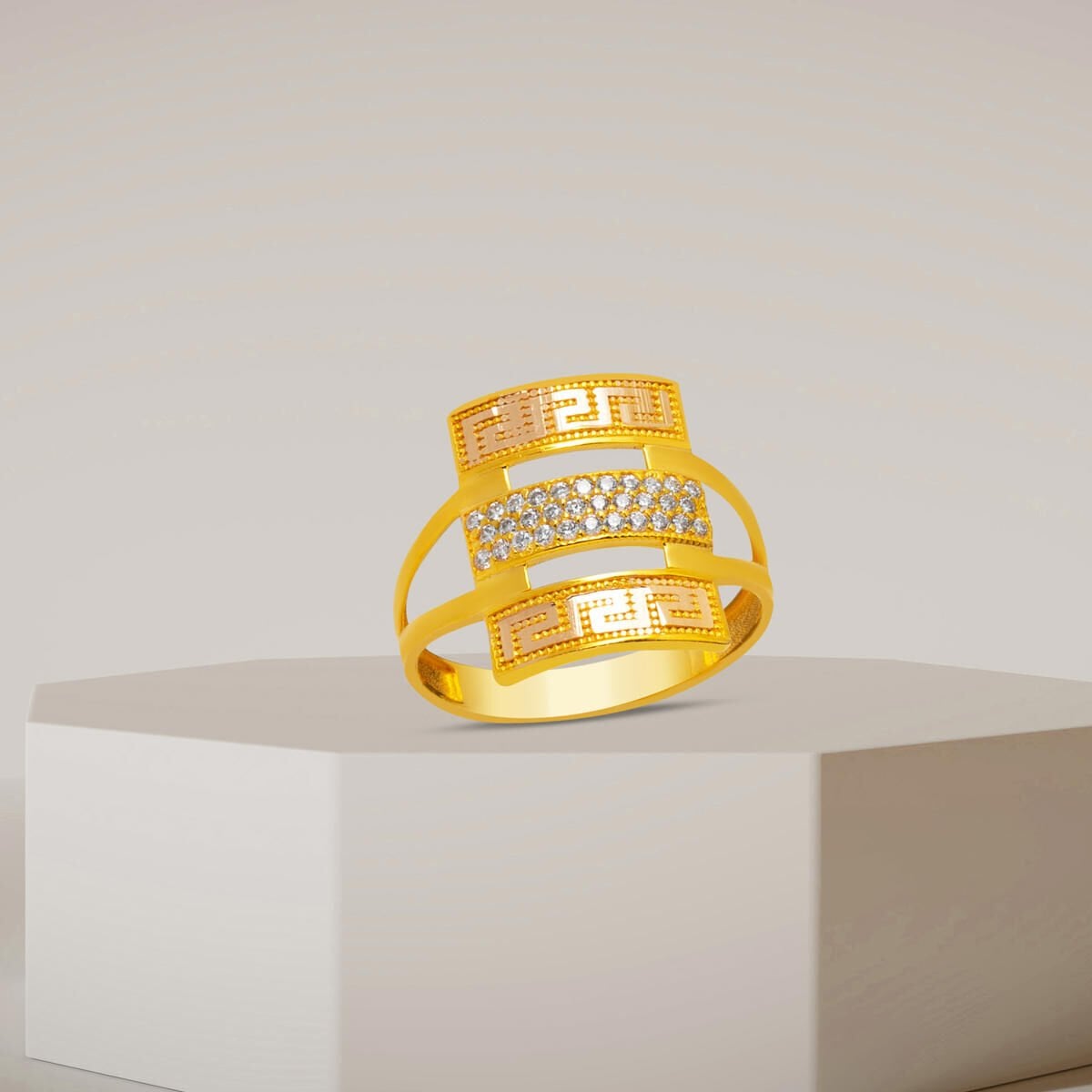 14K Yellow Gold Designer Inspired Cubic Zirconia Ring