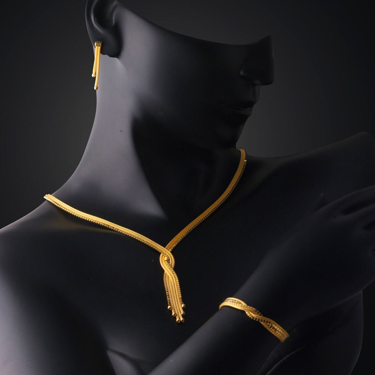 14K Yellow Gold Woven Link Chain Jewelry Set