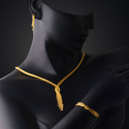 14K Yellow Gold Woven Link Chain Jewelry Set
