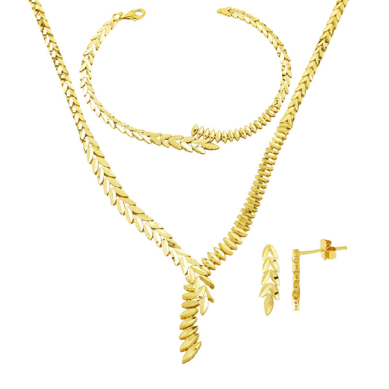 14K Yellow Gold Wheat Ajda Hand Engraved Wedding Set